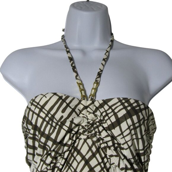 TRINA TURK Large Brown RETRO Mod Abstract HALTER One Piece Swim Suit Resort - Picture 2 of 12